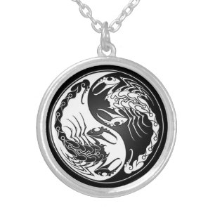 Yin Yang Scorpions Silver Plated Necklace