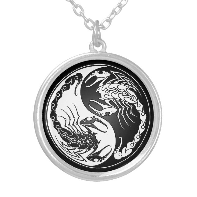 Yin Yang Scorpions Silver Plated Necklace (Front)