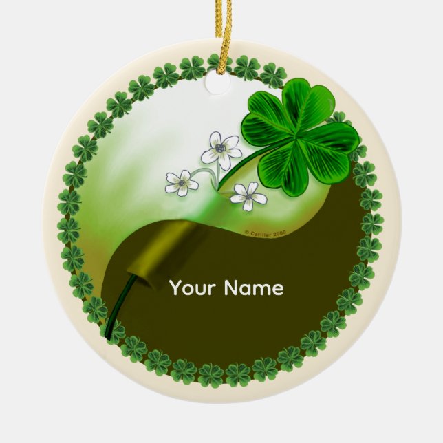 Yin Yang Shamrock Ceramic Ornament (Front)