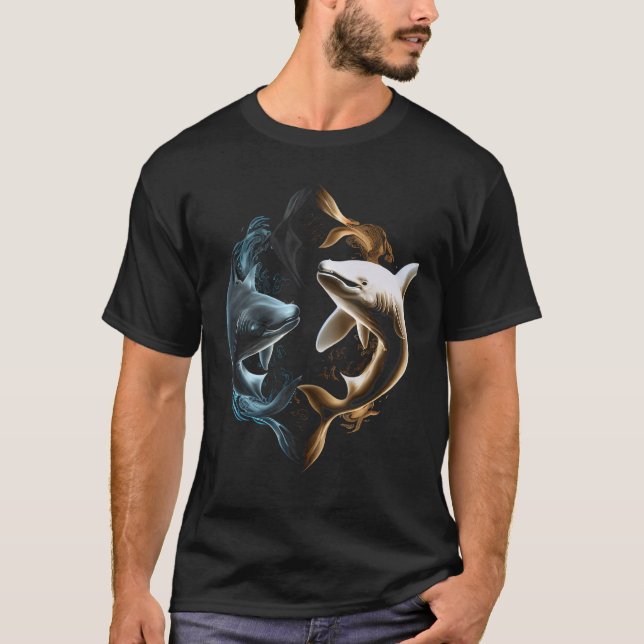 Yin Yang Sharks Shark Graphic Tees for Men Women B (Front)