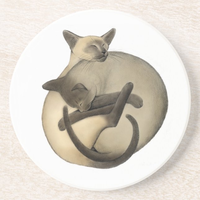 Yin Yang Siamese Cats Coaster (Front)