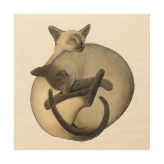 Yin Yang Siamese Cats Wood Wall Art