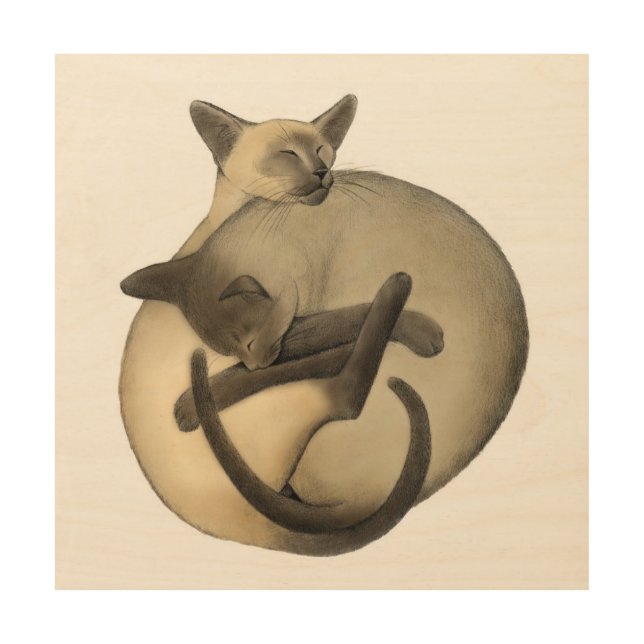 Yin Yang Siamese Cats Wood Wall Art (Front)