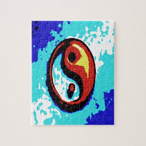 Yin Yang Sign Red and Blue Artistic Jigsaw Puzzle