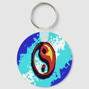 Yin Yang Sign Red and Blue Artistic Keychain