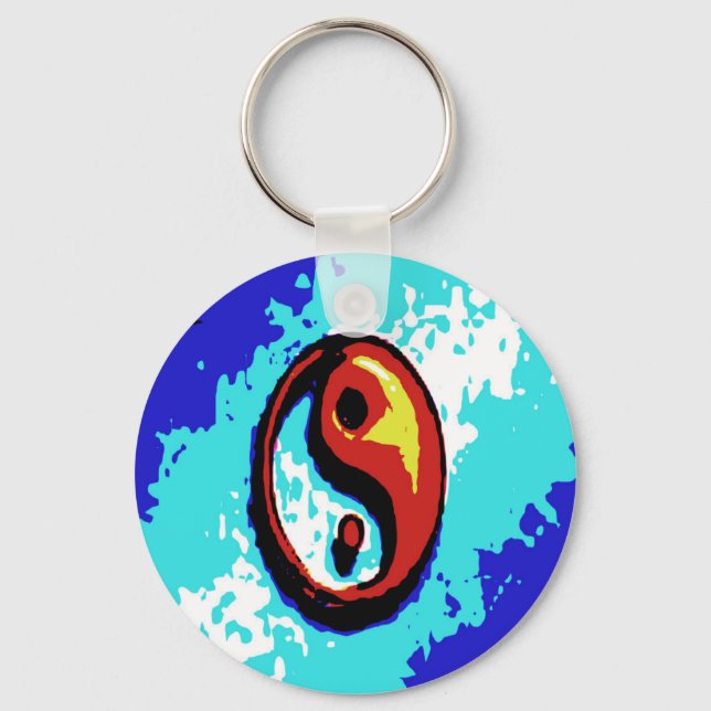 Yin Yang Sign Red and Blue Artistic Keychain (Front)