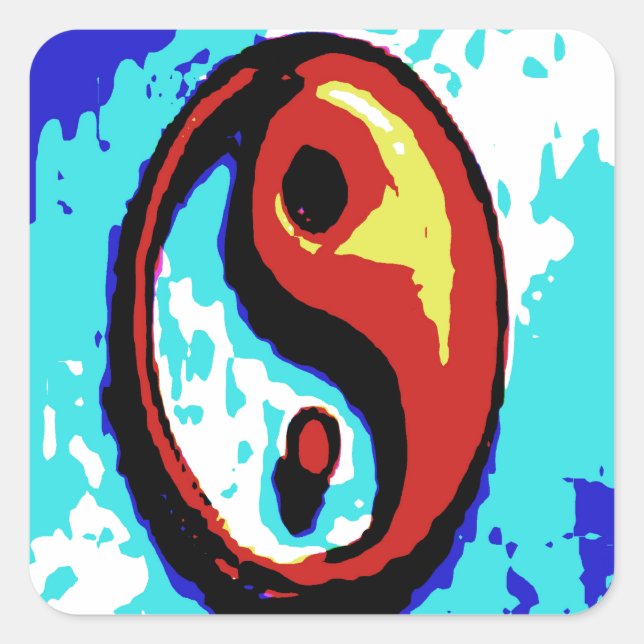 Yin Yang Sign Red and Blue Artistic Square Sticker (Front)