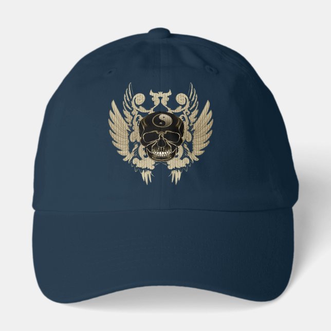 Yin Yang Skull – Alluring Black & Gold  Hat (Front)