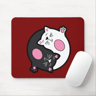 Yin Yang Sleeping Cats In Black And White Mouse Pad