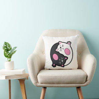 Yin Yang Sleeping Cats In Black And White  Throw Pillow
