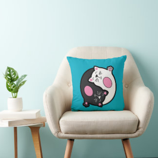 Yin Yang Sleeping Cats In Black And White  Throw Pillow