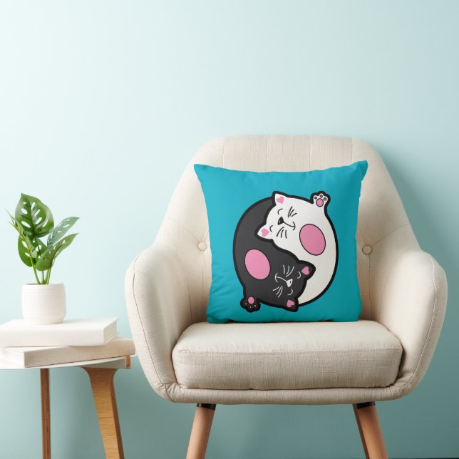 Yin Yang Sleeping Cats In Black And White  Throw Pillow (Chair)