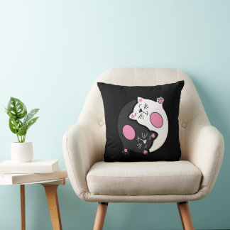 Yin Yang Sleeping Cats In Black And White  Throw Pillow