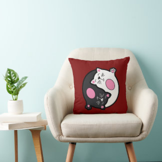 Yin Yang Sleeping Cats In Black And White  Throw Pillow