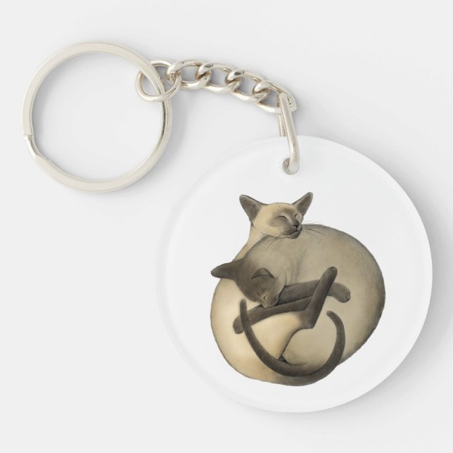 Yin Yang Sleeping Siamese Cats Keychain (Front)