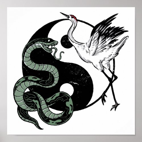 Yin yang Snake And Crane Symbol Poster
