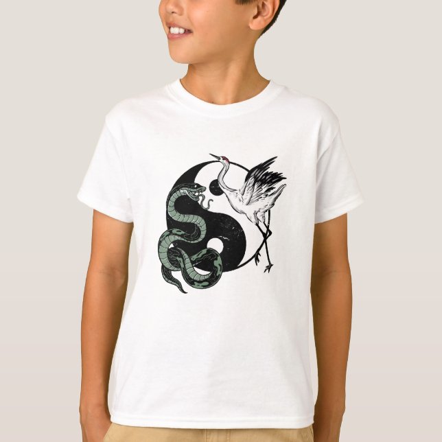 Yin yang Snake And Crane Symbol T-Shirt (Front)