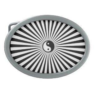 Yin-Yang Sun Wheel-Black/White Belt Buckle
