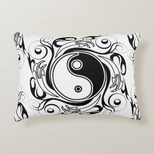 Yin & Yang Symbol Black and White Tattoo Style Accent Pillow