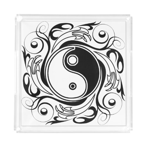 Yin  Yang Symbol Black and White Tattoo Style Acrylic Tray