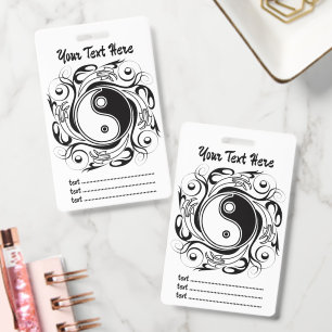 Yin & Yang Symbol Black and White Tattoo Style Badge