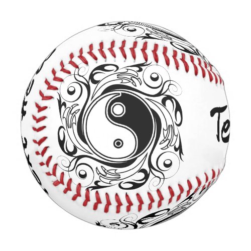 Yin  Yang Symbol Black and White Tattoo Style Baseball