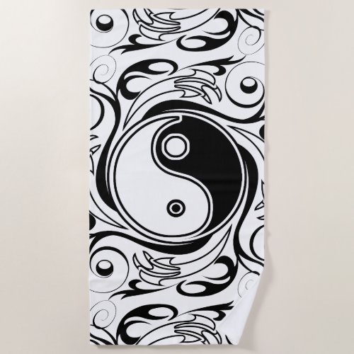 Yin  Yang Symbol Black and White Tattoo Style Beach Towel