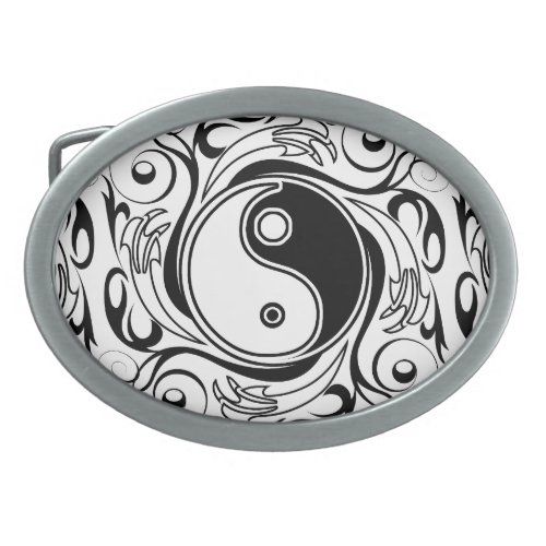 Yin  Yang Symbol Black and White Tattoo Style Belt Buckle