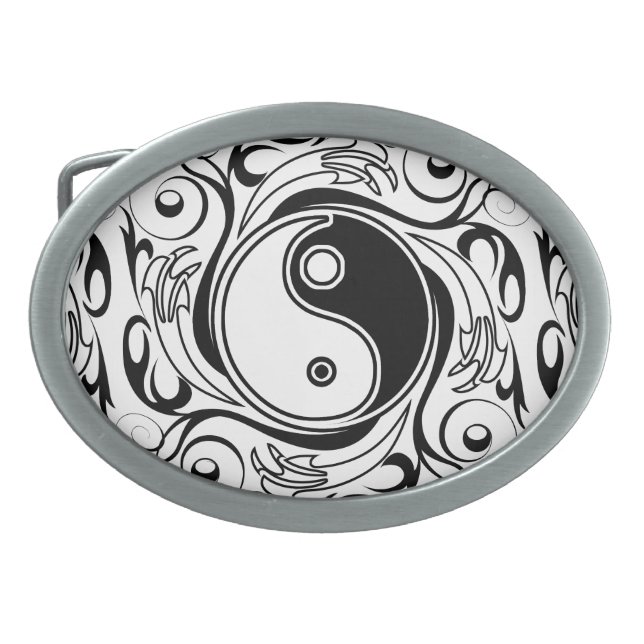 Yin & Yang Symbol Black and White Tattoo Style Belt Buckle (Front)