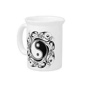 Yin & Yang Symbol Black and White Tattoo Style Beverage Pitcher