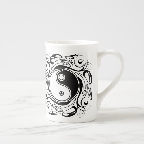 Yin  Yang Symbol Black and White Tattoo Style Bone China Mug