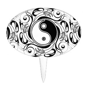 Yin & Yang Symbol Black and White Tattoo Style Cake Topper