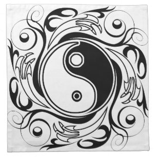 Yin & Yang Symbol Black and White Tattoo Style Cloth Napkin