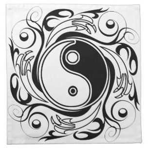 Yin & Yang Symbol Black and White Tattoo Style Cloth Napkin