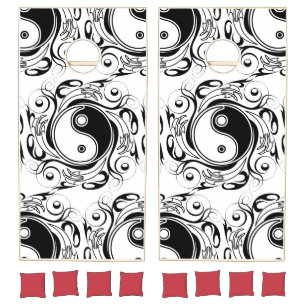 Yin & Yang Symbol Black and White Tattoo Style Cornhole Set