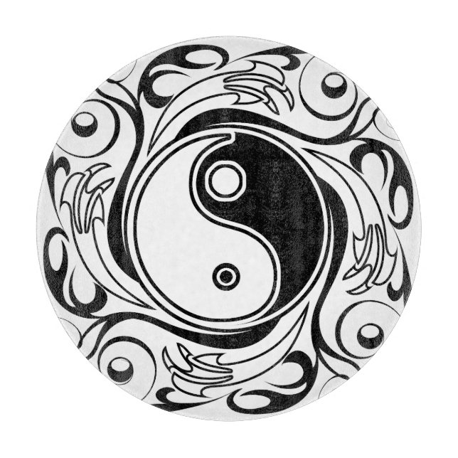 Yin & Yang Symbol Black and White Tattoo Style Cutting Board (Front)