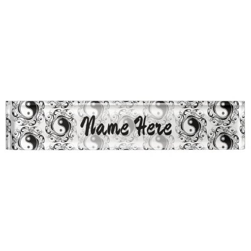 Yin  Yang Symbol Black and White Tattoo Style Desk Name Plate