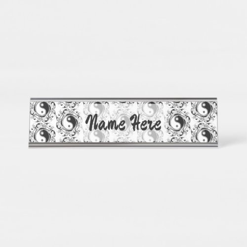 Yin  Yang Symbol Black and White Tattoo Style Desk Name Plate