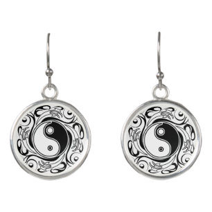 Yin & Yang Symbol Black and White Tattoo Style Earrings