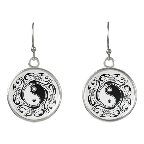 Yin  Yang Symbol Black and White Tattoo Style Earrings