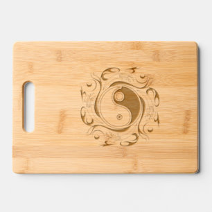 Yin & Yang Symbol Black and White Tattoo Style Engraved Cutting Board