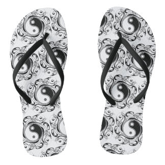 Yin & Yang Symbol Black and White Tattoo Style Flip Flops