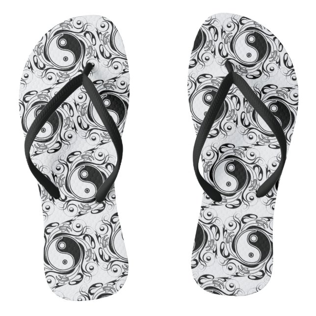 Yin & Yang Symbol Black and White Tattoo Style Flip Flops (Footbed)