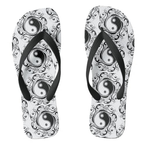 Yin  Yang Symbol Black and White Tattoo Style Flip Flops