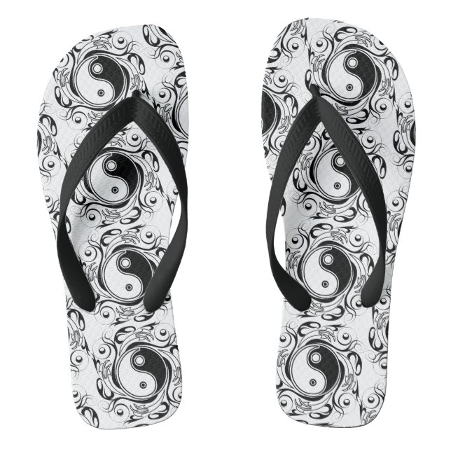 Yin & Yang Symbol Black and White Tattoo Style Flip Flops (Footbed)