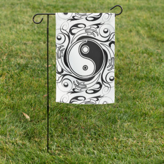Yin & Yang Symbol Black and White Tattoo Style Garden Flag