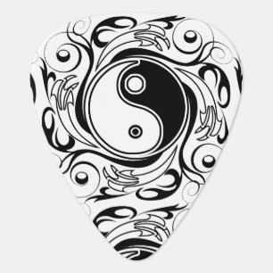 Yin & Yang Symbol Black and White Tattoo Style Guitar Pick