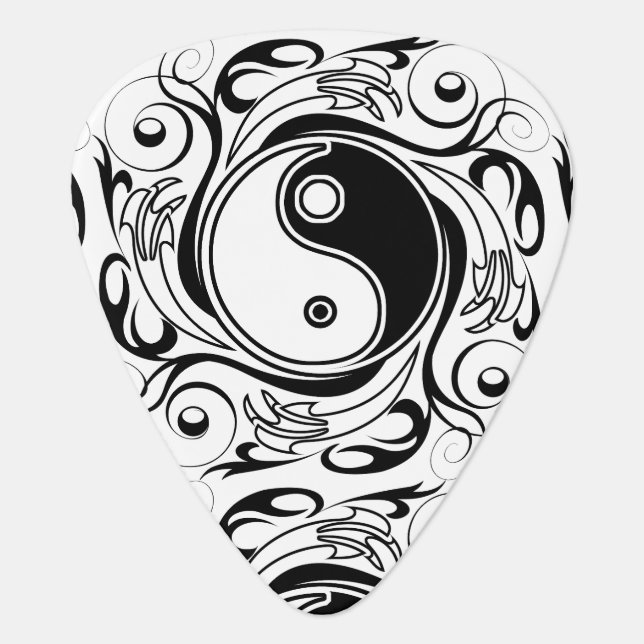 Yin & Yang Symbol Black and White Tattoo Style Guitar Pick (Front)
