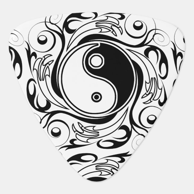 Yin & Yang Symbol Black and White Tattoo Style Guitar Pick (Front)