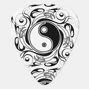 Yin & Yang Symbol Black and White Tattoo Style Guitar Pick